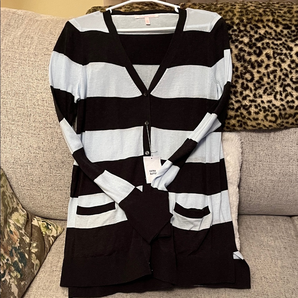 NWT Victoria's Secret Black and White Striped Cardigan 100% combed cotton